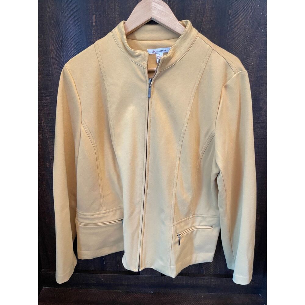 JM Collection Mustard Yellow Moto Jacket XL Minimalist Zip Front Stretch Jacket